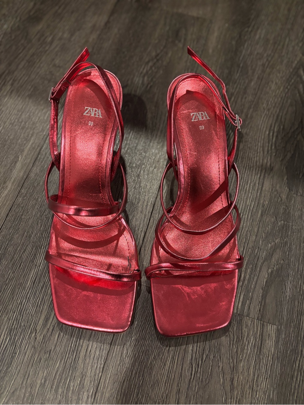 Metallic Fuchsia ZARA Strappy Square Toe Lucite Balls Slingback Heels - Picture 4 of 7